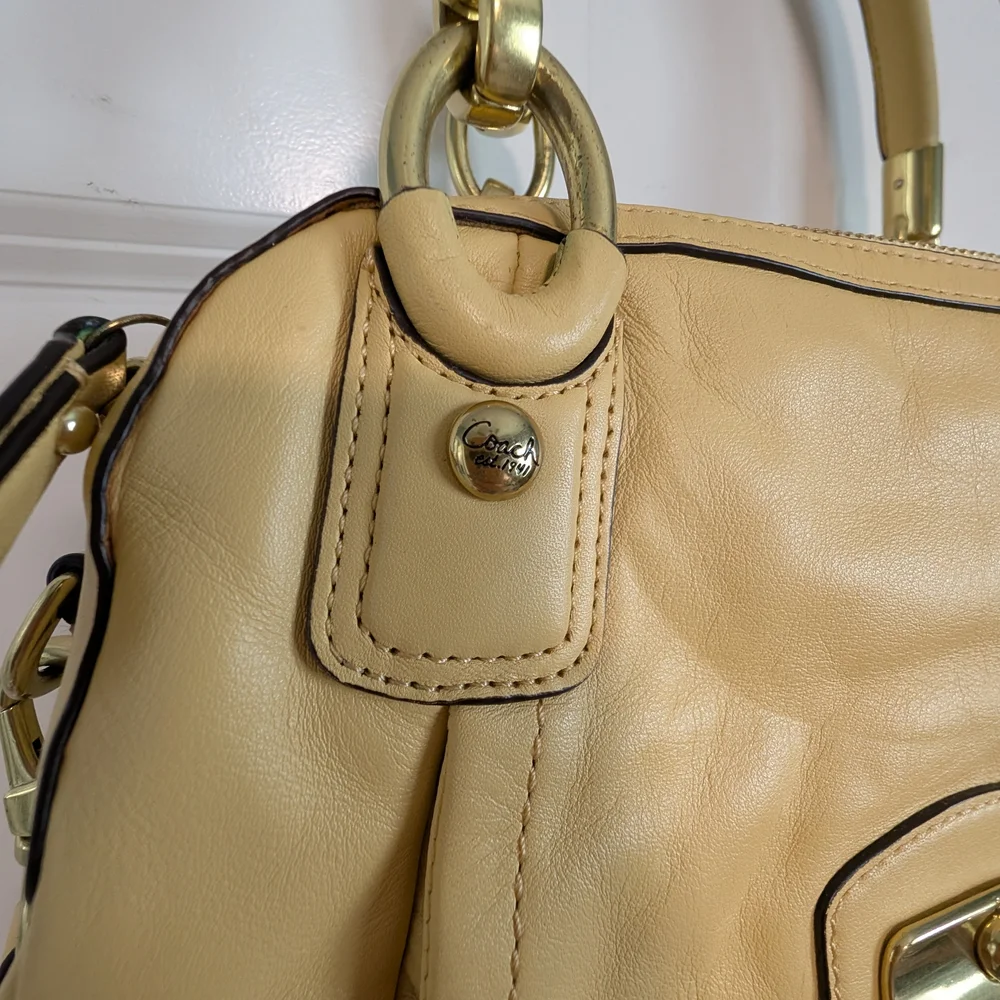 COACH Yellow Buttercup Leather Double Zipper Kristin Satchel Shoulder - Picture 8 of 16